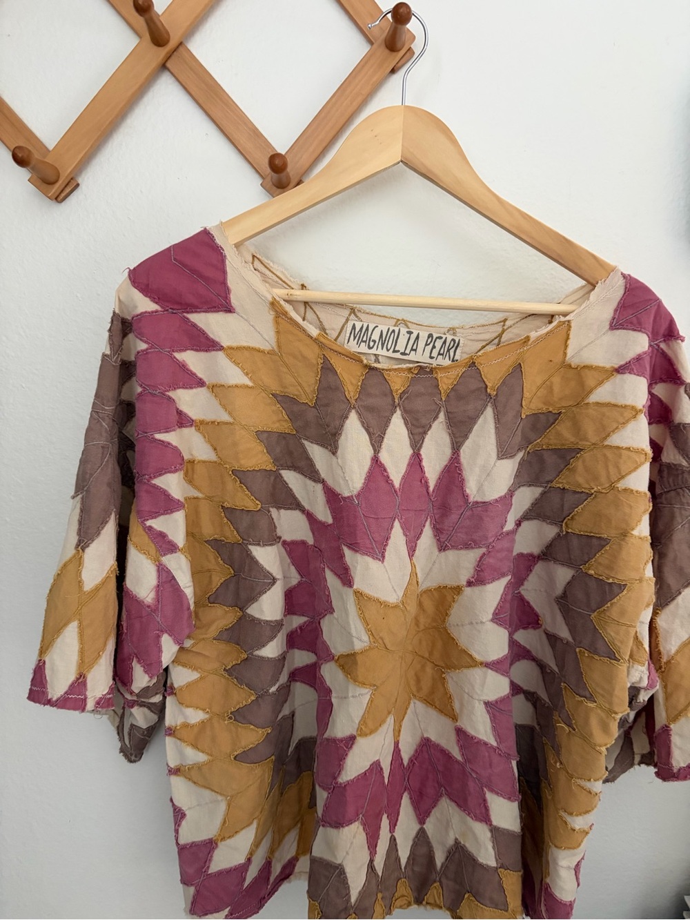 Magnolia Pearl Sunburst Patchwork Tunic in Pink, Mustard & Taupe